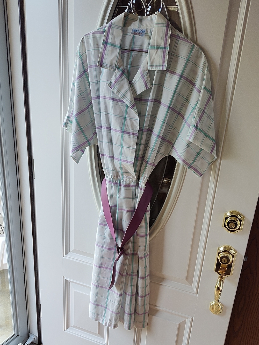Vintage Plaid Shirt Dress with Purple Belt